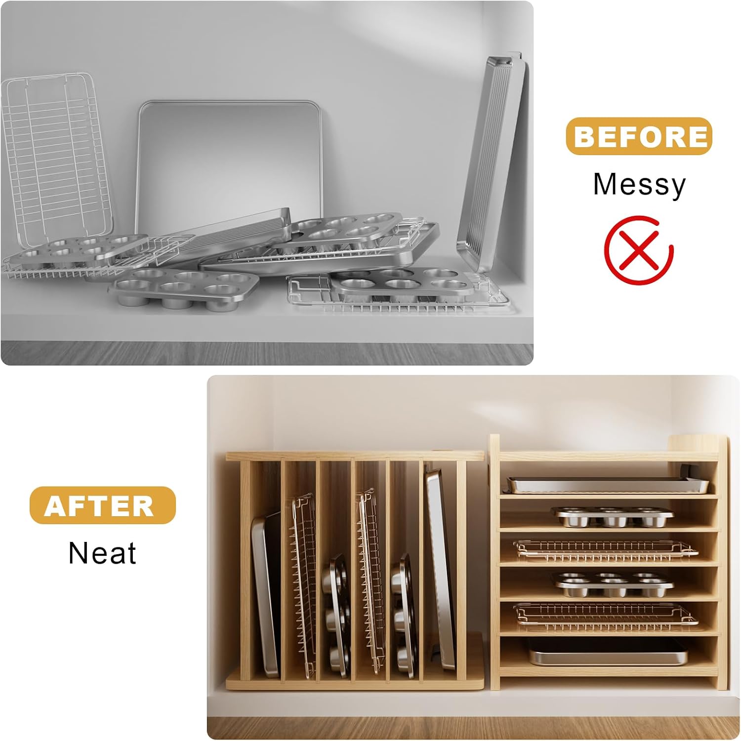 Wooden Bakeware Tray Divider O - Kitchen Cabinet Baking Sheet Organizer recension och pris