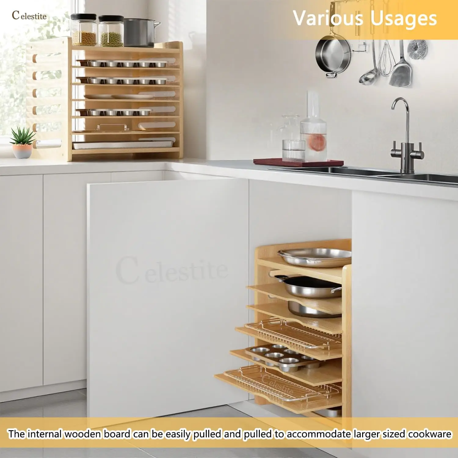 Wooden Tray Dividers for Cabin - Kitchen Cabinet Baking Sheet Organizer recension och pris